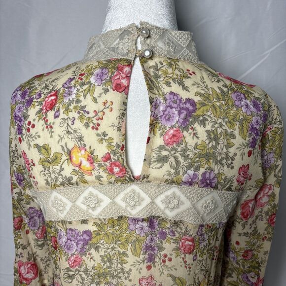ASOS SZ 4 Floral Lace Trim Blouse dainty romantic Cottagecore Ruffle Sleeve Top - Picture 8 of 9